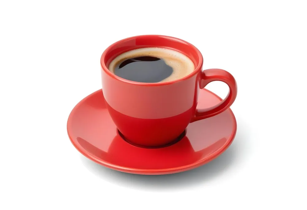 A Red Ceramic Cup Filled With A Creamy Latte With A Heart Shaped Design Made From The Foam On Top Sitting On A Matching Red Saucer 24 8ad1