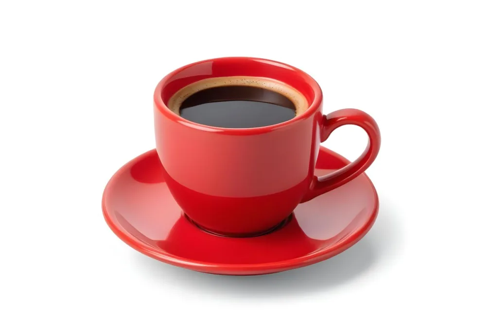 A Red Ceramic Cup Filled With A Creamy Latte With A Heart Shaped Design Made From The Foam On Top Sitting On A Matching Red Saucer 3 9744
