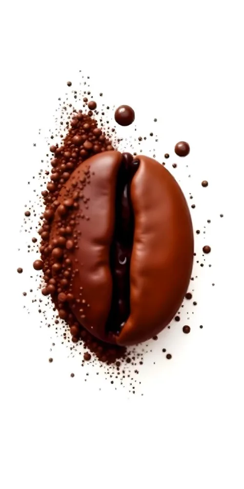 A Single Coffee Bean With A White Color Surrounded By Coffee Powder On A Brown Background With Coffee Drops 19 3fcd