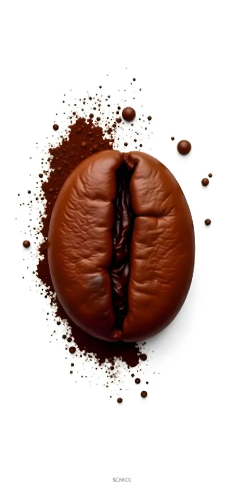 A Single Coffee Bean With A White Color Surrounded By Coffee Powder On A Brown Background With Coffee Drops 9 1fde