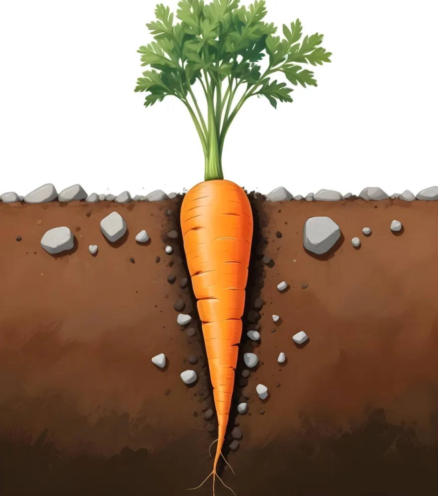 A Single Orange Carrot With Green Leafy Tops Surrounded By Smooth Stones On A Dirt Or Soil Background 2 D66c