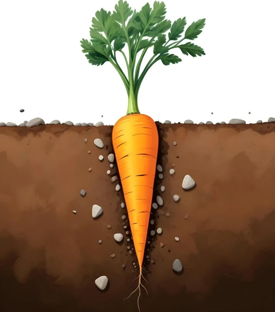 A Single Orange Carrot With Green Leafy Tops Surrounded By Smooth Stones On A Dirt Or Soil Background 3 C406