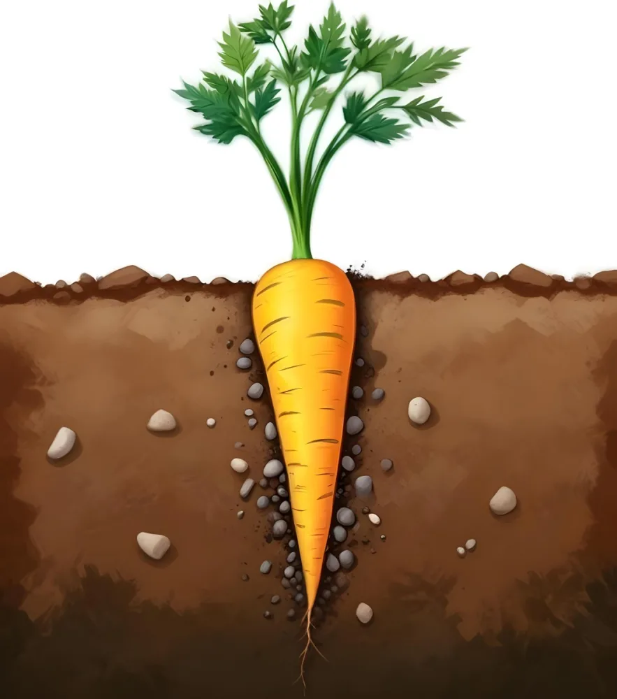 A Single Orange Carrot With Green Leafy Tops Surrounded By Smooth Stones On A Dirt Or Soil Background 4 C6e8