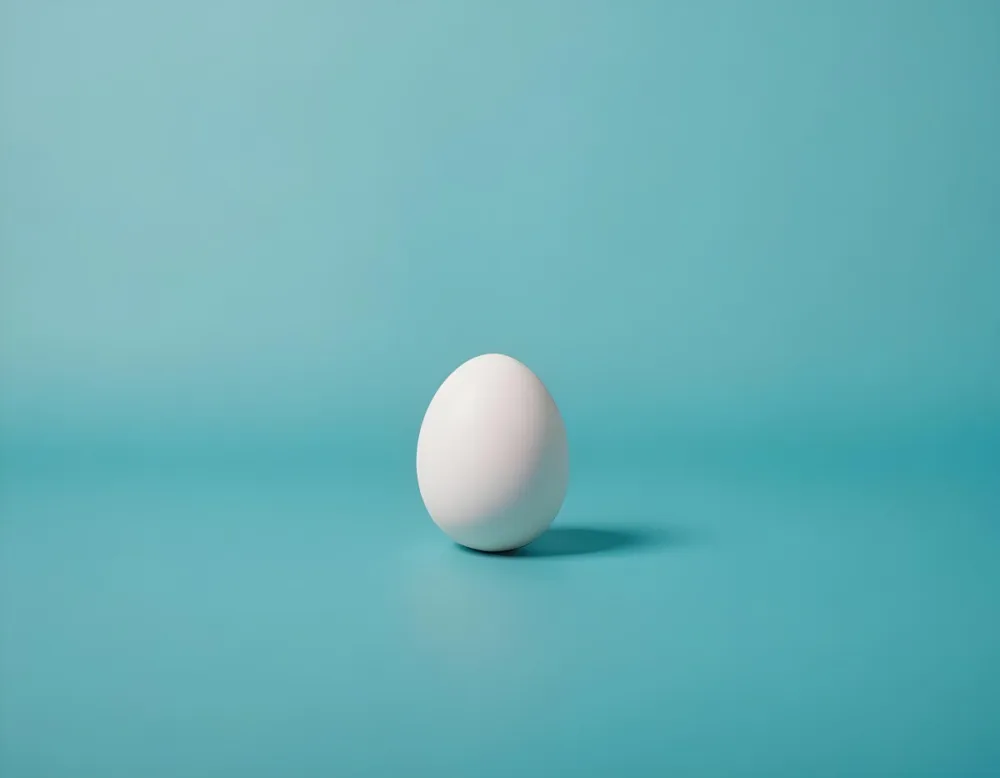 A Single White Egg On A Teal Blue Background 14 9146