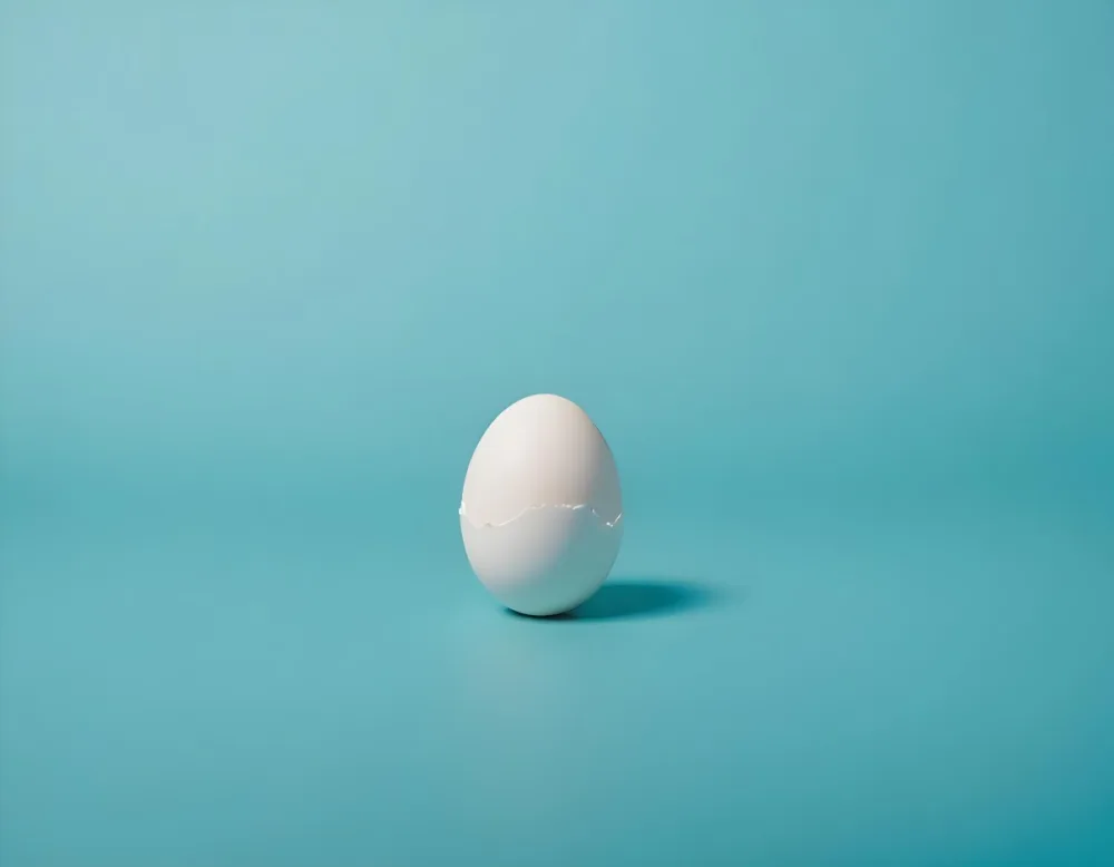 A Single White Egg On A Teal Blue Background 24 547e