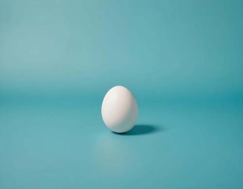 A Single White Egg On A Teal Blue Background 4 4018