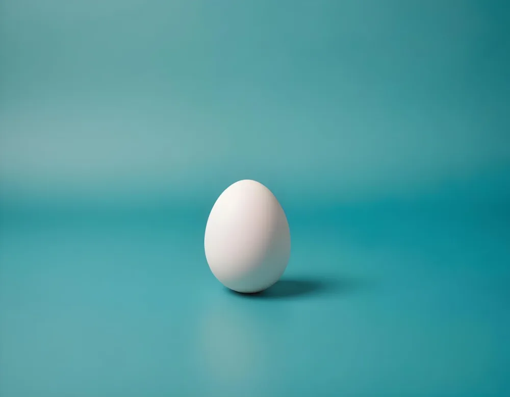 A Single White Egg On A Teal Blue Background 5 3e63