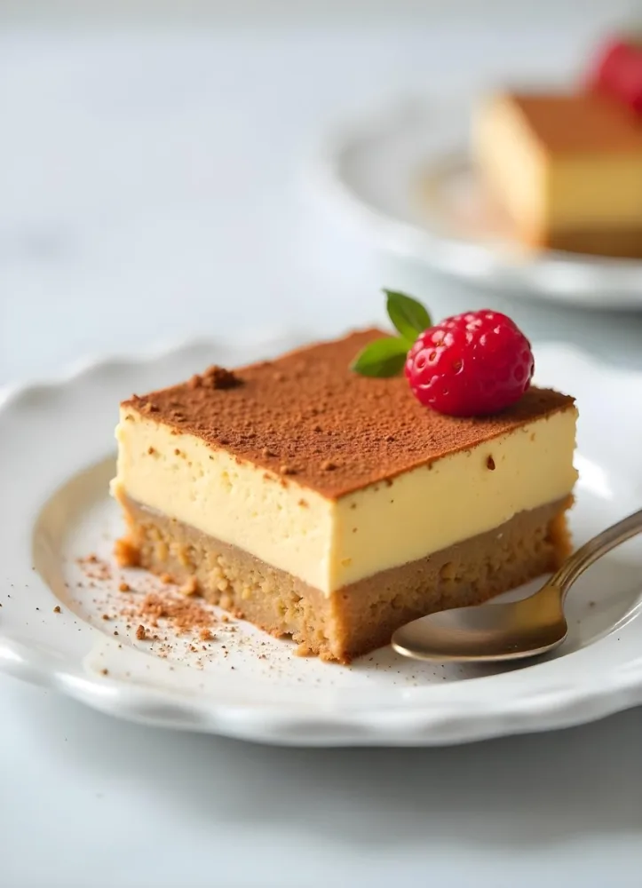 A Slice Of Tiramisu On A White Plate With A Spoon The Background Is A White Table 14 1f18