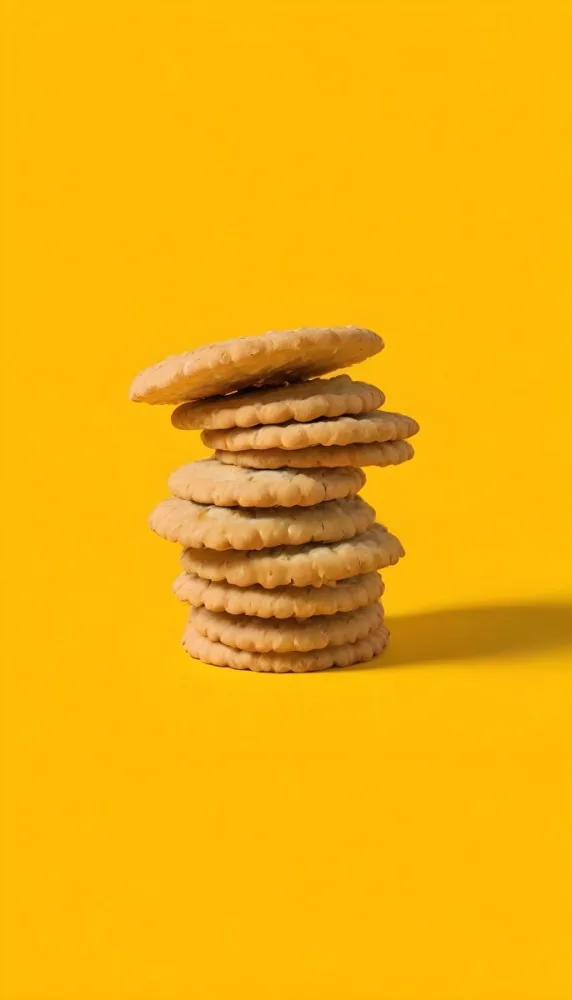 A Stack Of Round Crackers On A Yellow Background 6