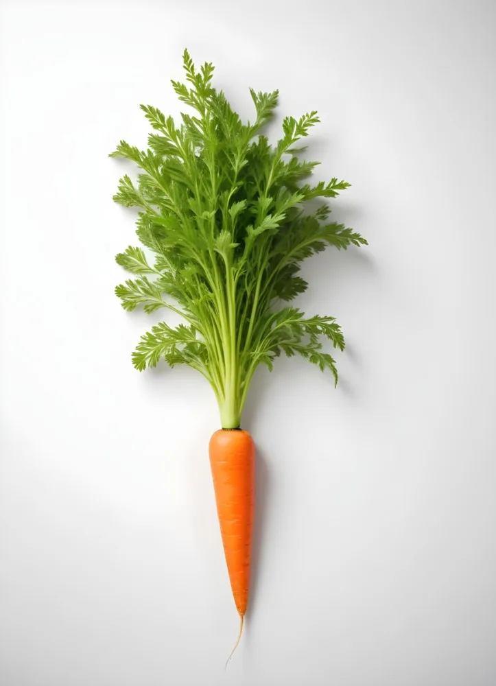 A Vibrant Orange Carrot With Lush Green Leaves Standing Upright Against A Clean White Background Showcasing Its Fresh And Healthy Appearance 5 Ef36