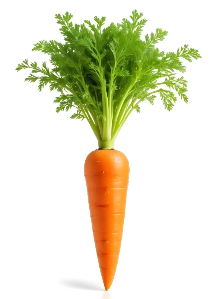 A Vibrant Orange Carrot With Lush Green Leaves Standing Upright Against A Clean White Background Showcasing Its Fresh And Healthy Appearance 8 Bb19