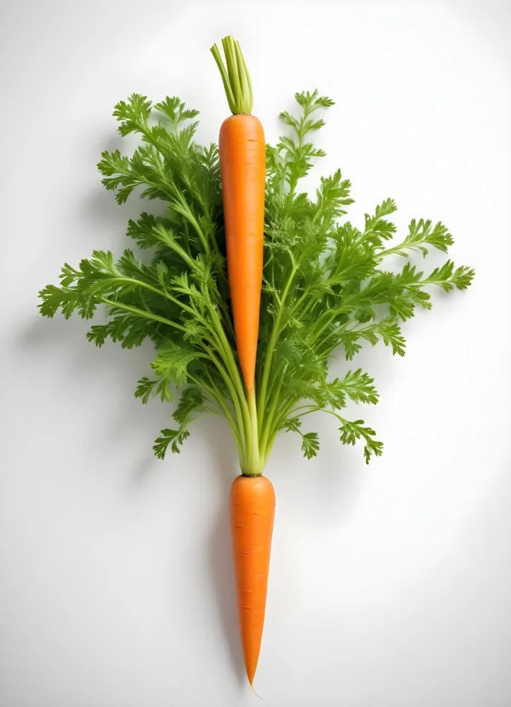 A Vibrant Orange Carrot With Lush Green Leaves Standing Upright Against A Clean White Background Showcasing Its Fresh And Healthy Appearance 9 2495