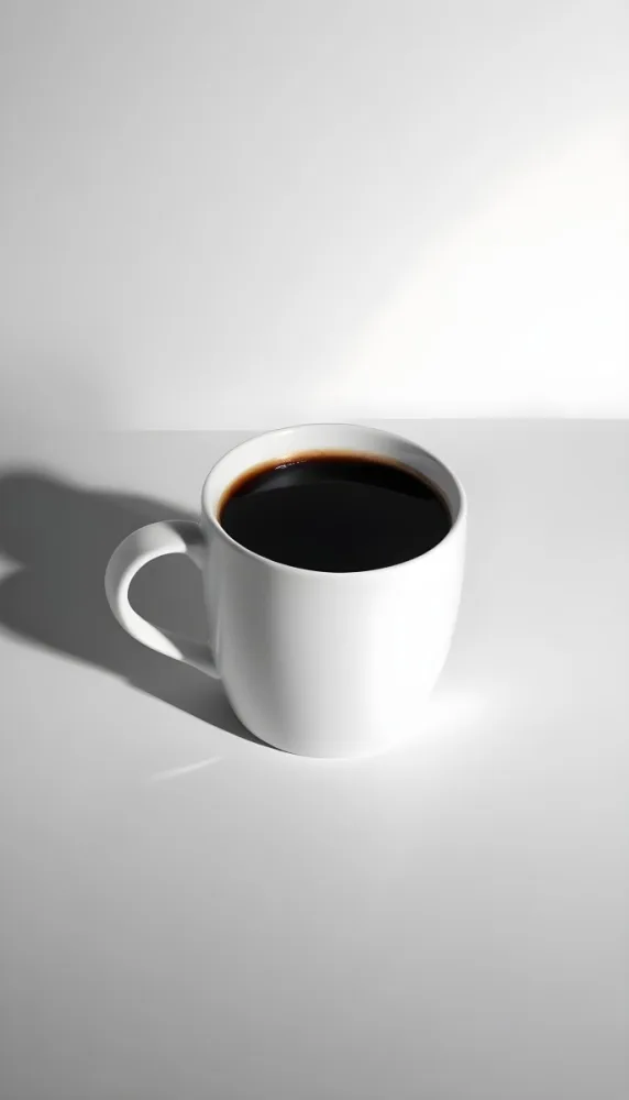 A White Ceramic Mug Filled With Black Coffee Casting A Shadow On A Black Surface Simple And Minimalist Composition Studio Lighting Clean And Modern Aesthetic 5 7442