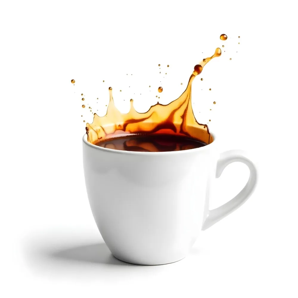 A White Coffee Cup With A Splash Of Coffee On A White Background 9 8efd