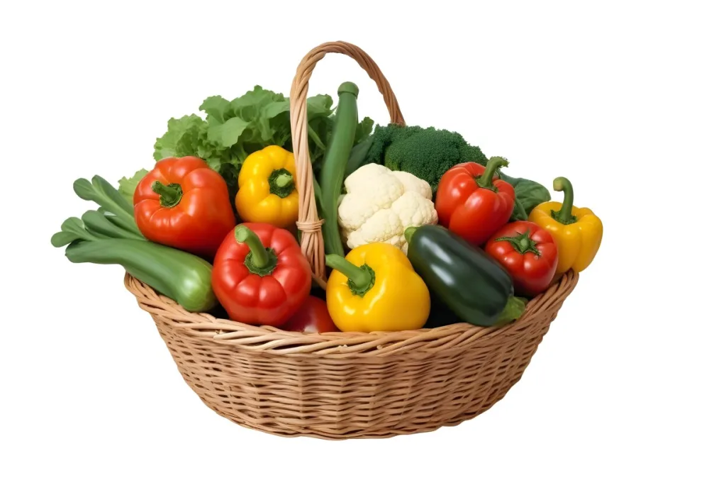A Wicker Basket Filled With Various Fresh Vegetabl 21 2bd9