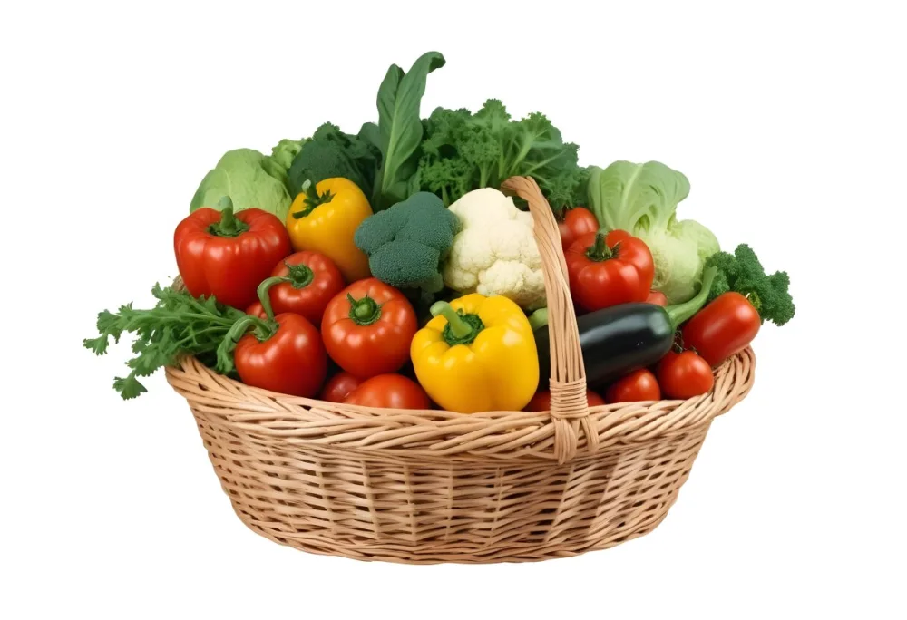 A Wicker Basket Filled With Various Fresh Vegetabl 29 6a03