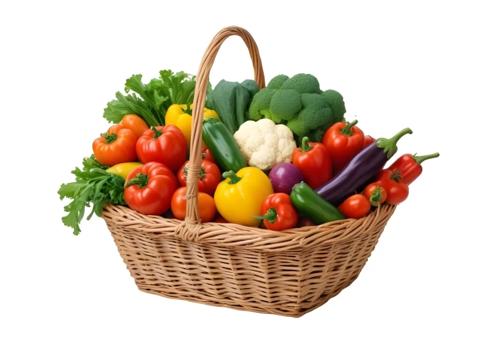 A Wicker Basket Filled With Various Fresh Vegetabl 30 B457