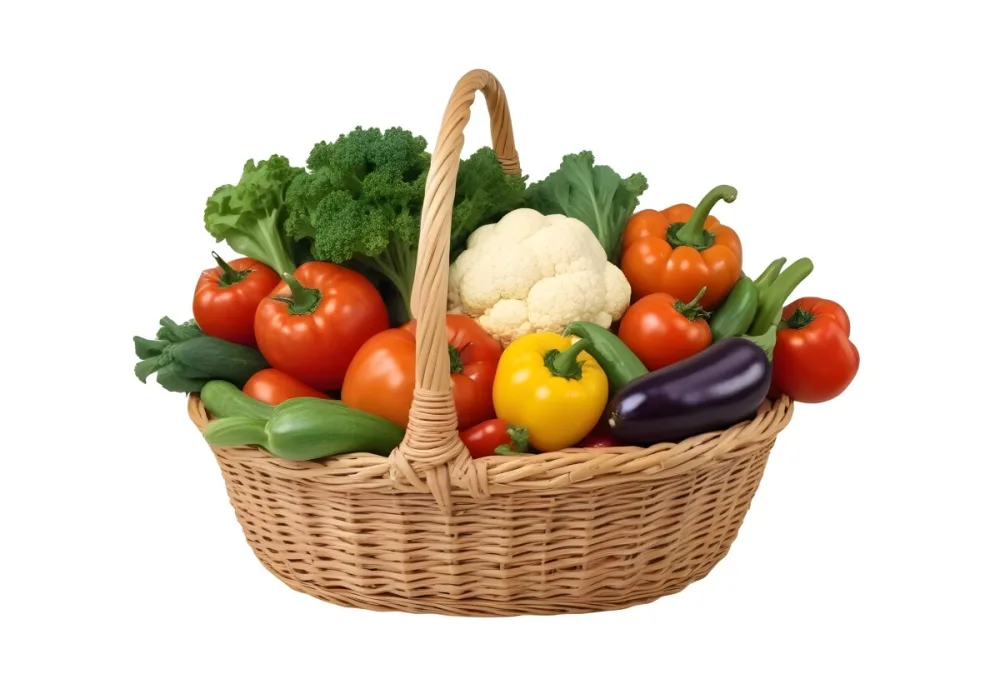 A Wicker Basket Filled With Various Fresh Vegetabl 33 431b