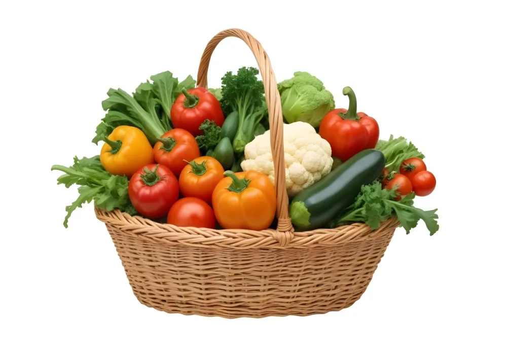 A Wicker Basket Filled With Various Fresh Vegetabl 37 A9bf