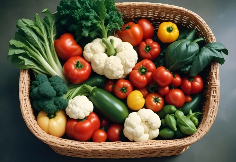 A Wicker Basket Filled With Various Fresh Vegetabl 51 9e1a