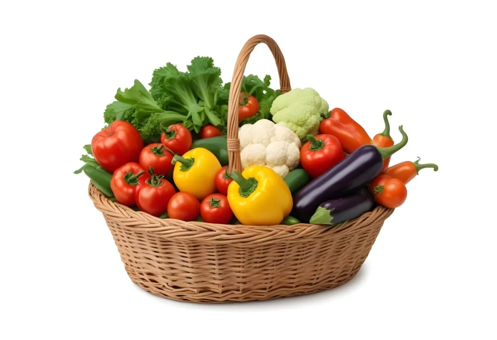 A Wicker Basket Filled With Various Fresh Vegetabl 55 9c4e