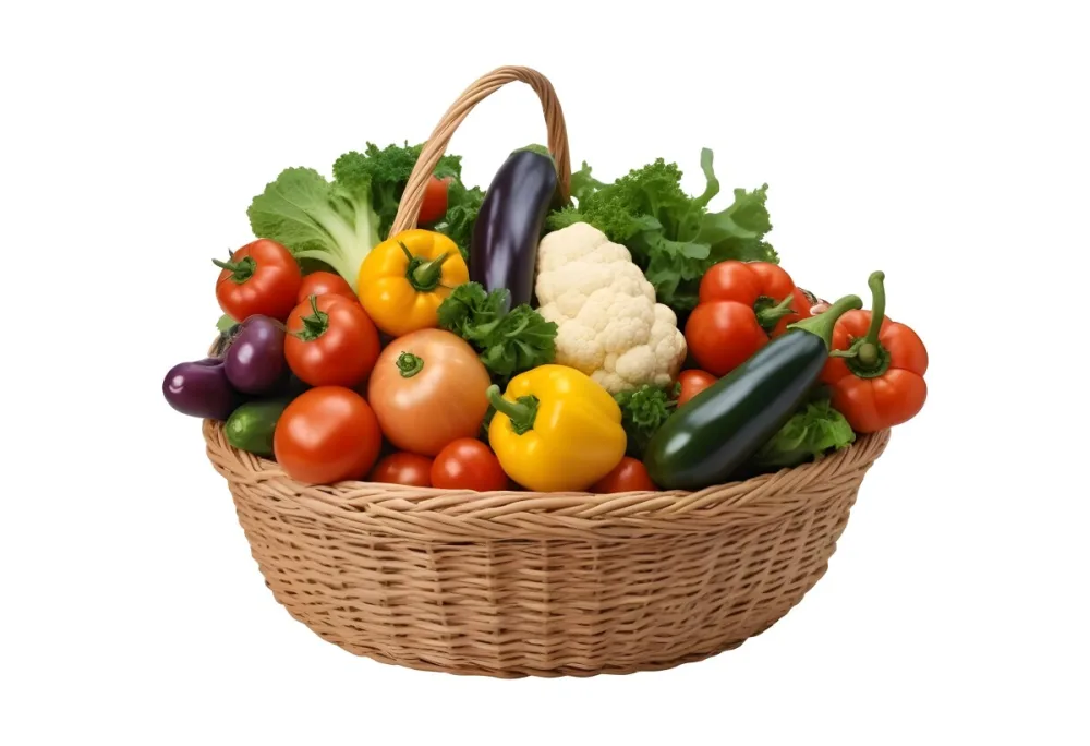 A Wicker Basket Filled With Various Fresh Vegetabl 56 Fceb