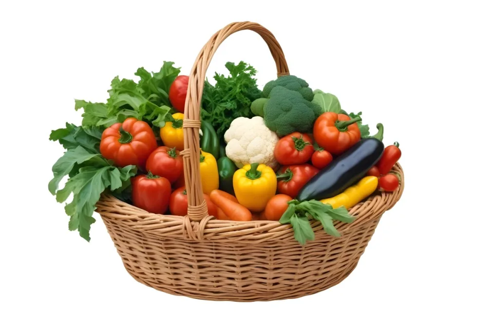 A Wicker Basket Filled With Various Fresh Vegetabl 58 E16f