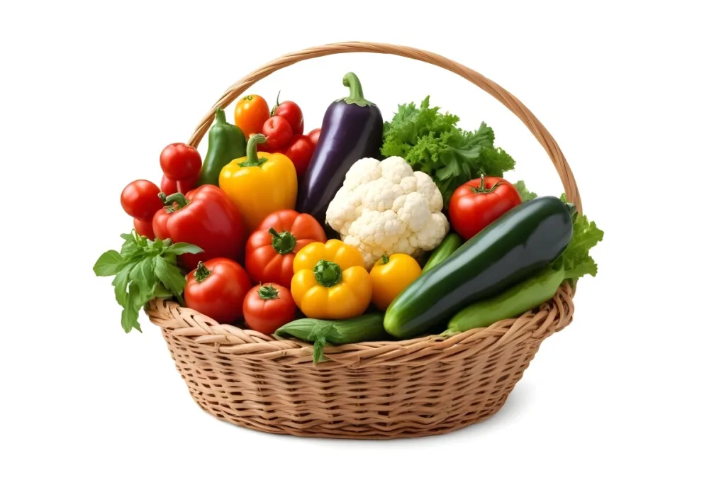 A Wicker Basket Filled With Various Fresh Vegetabl 8 5ed0