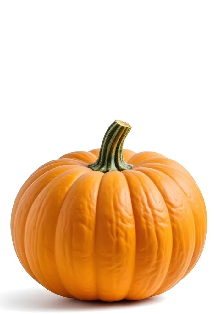 An Orange Pumpkin With A Thick Stem The Pumpkin Has A Rough Texture Isolated On A White Background 5 F214