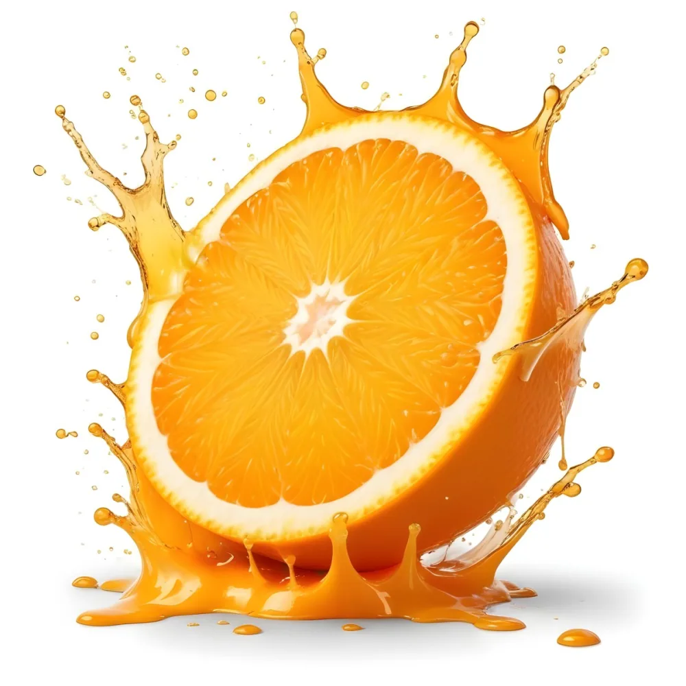 An Orange Slice With Juice Splashing Around It In A Bright Kitchen 11 1606