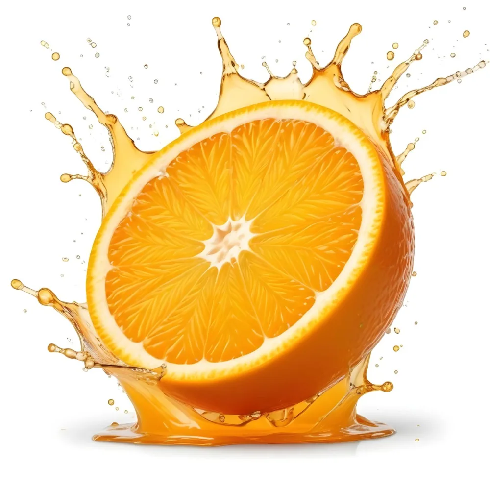 An Orange Slice With Juice Splashing Around It In A Bright Kitchen 36 1513