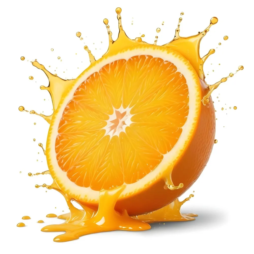An Orange Slice With Juice Splashing Around It In A Bright Kitchen 4 Ffa8