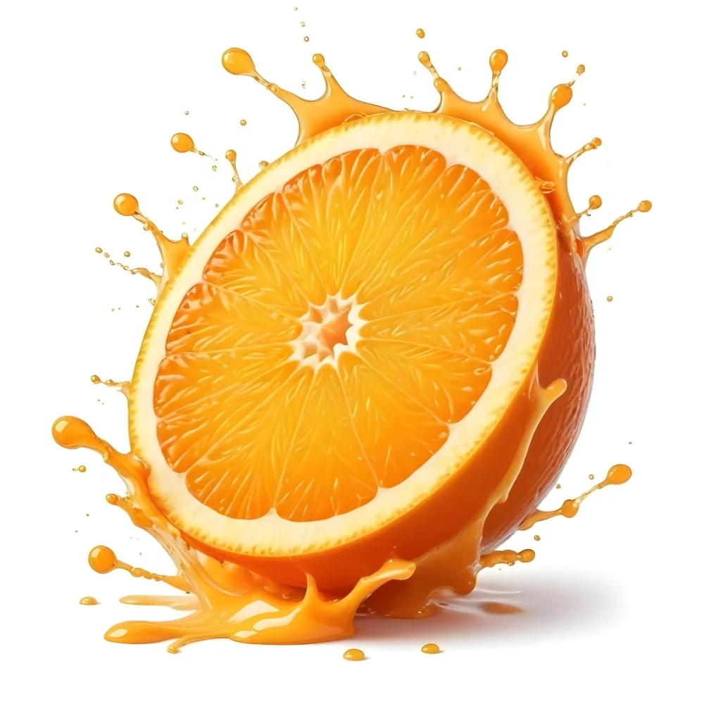 An Orange Slice With Juice Splashing Around It In A Bright Kitchen 43 B8bc