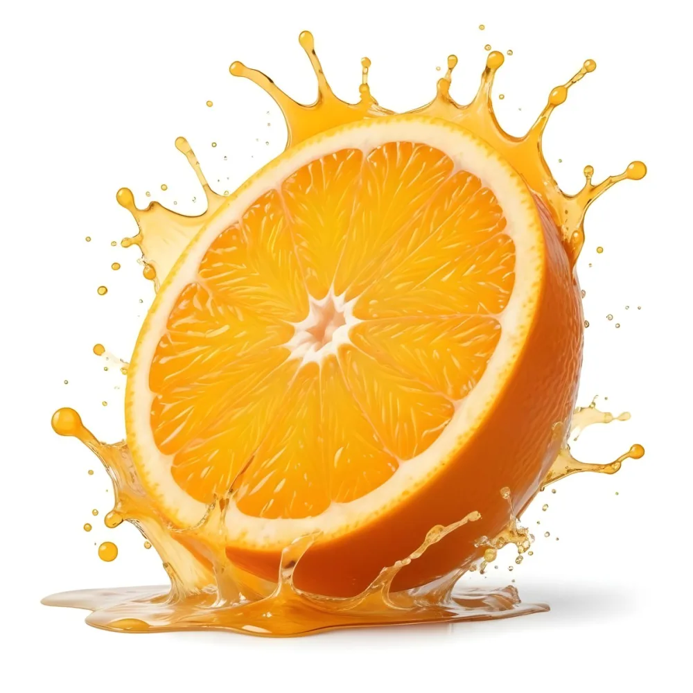 An Orange Slice With Juice Splashing Around It In A Bright Kitchen 46 Cb97