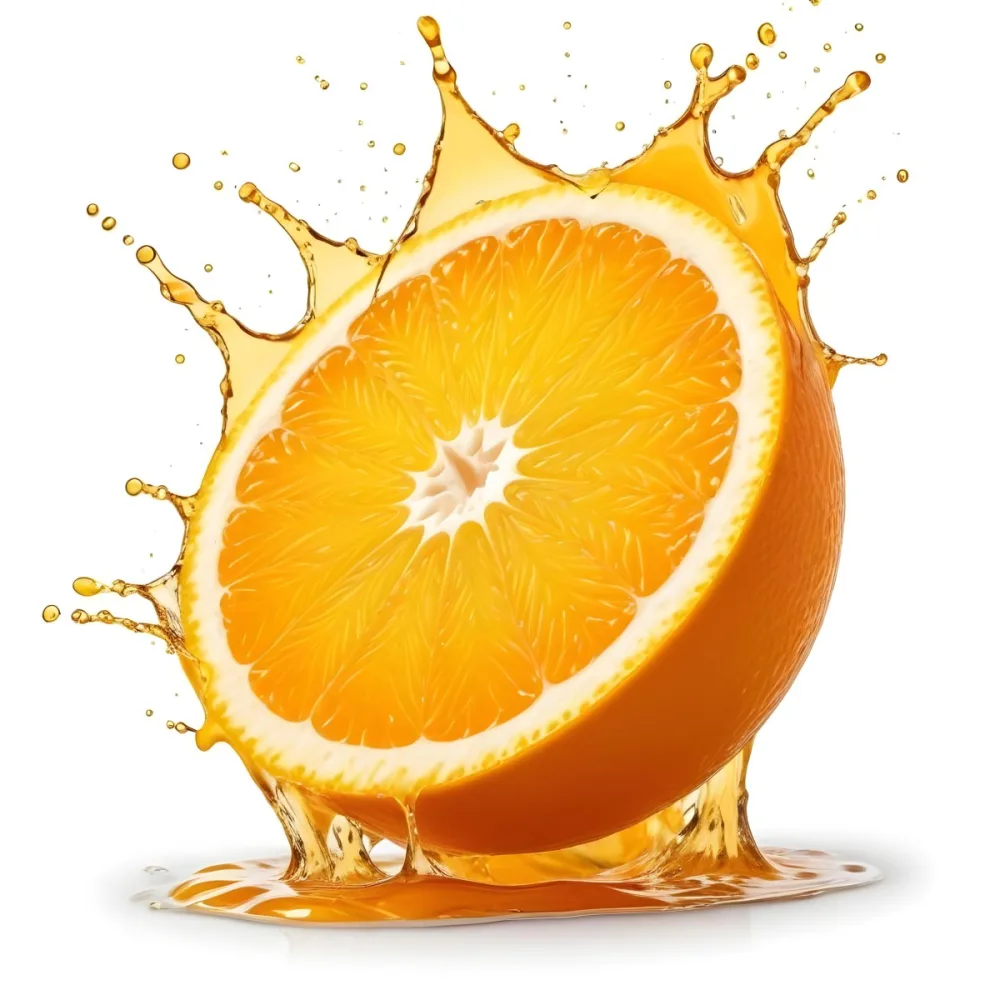 An Orange Slice With Juice Splashing Around It In A Bright Kitchen 48 A974