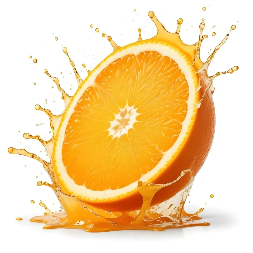 An Orange Slice With Juice Splashing Around It In A Bright Kitchen 5 C00d
