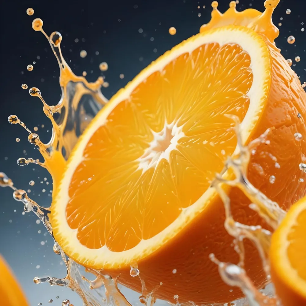 An Orange Slice With Juice Splashing Around It In A Bright Kitchen 7 6d5b