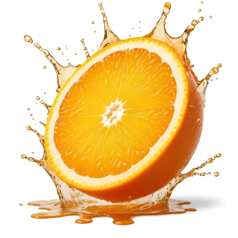 An Orange Slice With Juice Splashing Around It In A Bright Kitchen 8 61a0