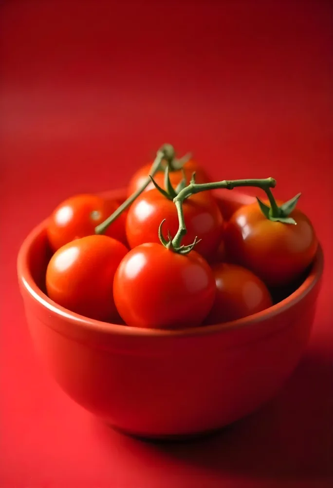 Cherry Tomatoes In A Red Bowl The Tomatoes Are