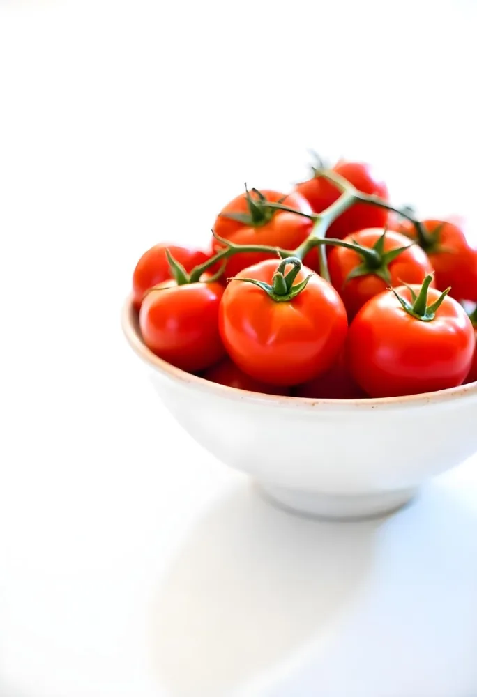 Cherry Tomatoes In A Red Bowl The Tomatoes Are Red And Ripe The Background Is Red And Out Of Focus 30 E901