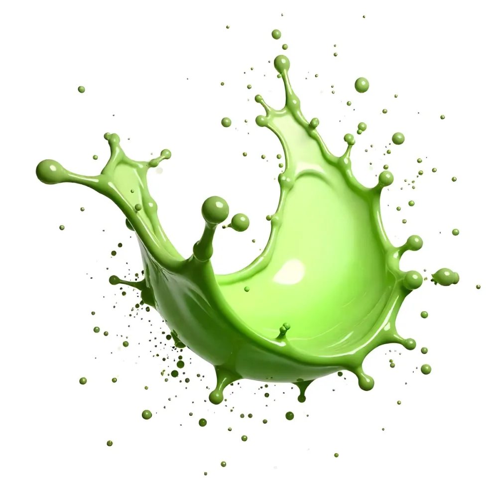 Green Liquid Splash With Droplets In The Air Dynamic Movement Vibrant Color Clean And Isolated Composition Studio Shot White Background 65 D883