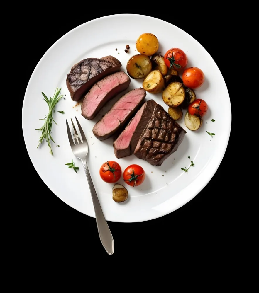 Grilled Steak With Roasted Potatoes And Tomatoes Garnished With Fresh Parsley 4 Da56
