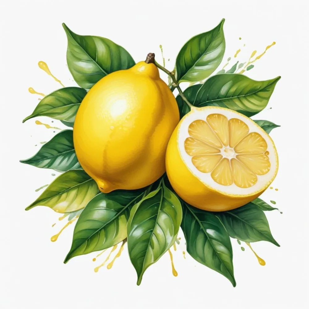 Lemons With Green Leaves A Whole Lemon And A Half Lemon On A White Background 99 237a