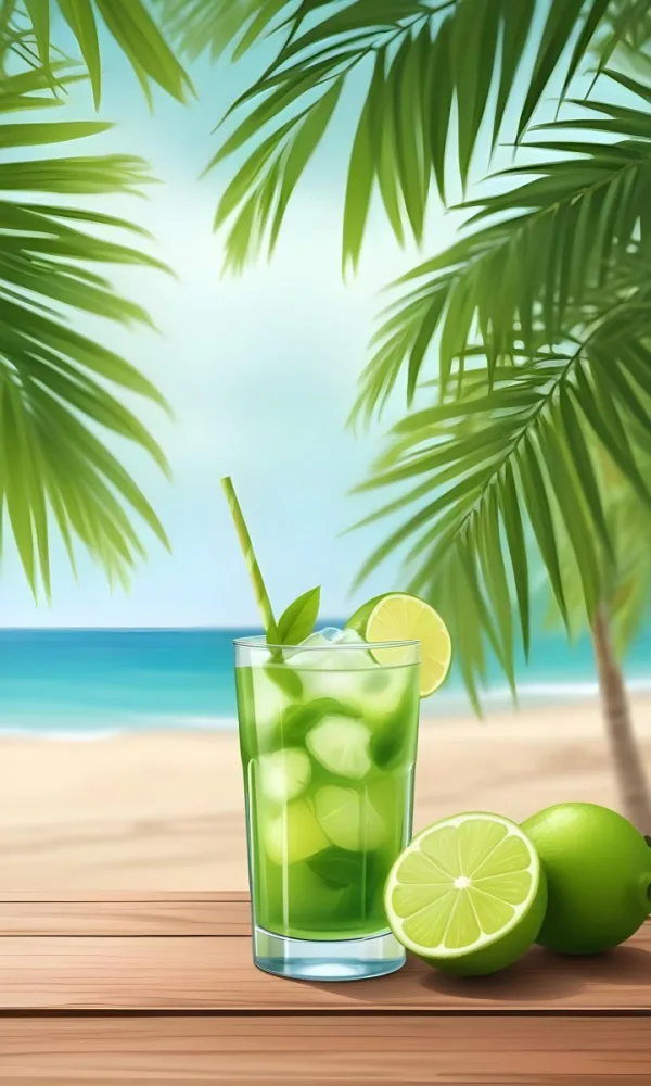 Oil Painting Green Palm Leaves Fresh Limes And A G 15 6534