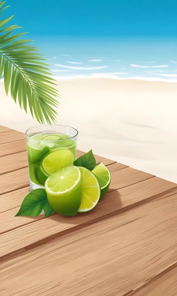 Oil Painting Green Palm Leaves Fresh Limes And A G 25 79fa