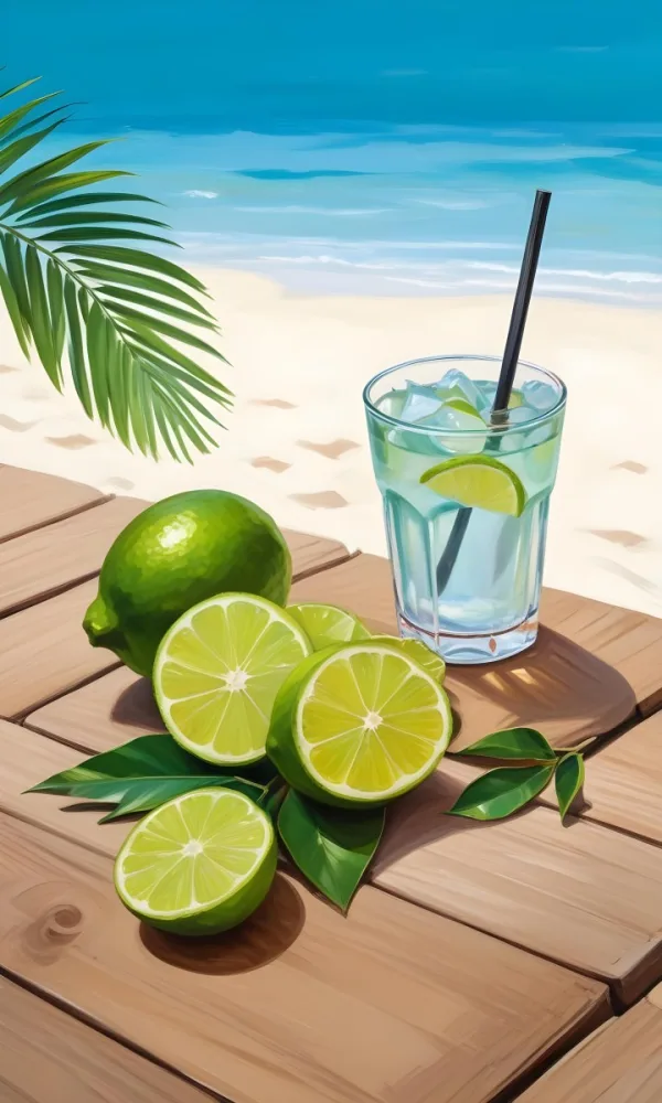 Oil Painting Green Palm Leaves Fresh Limes And A G 47 A7c3
