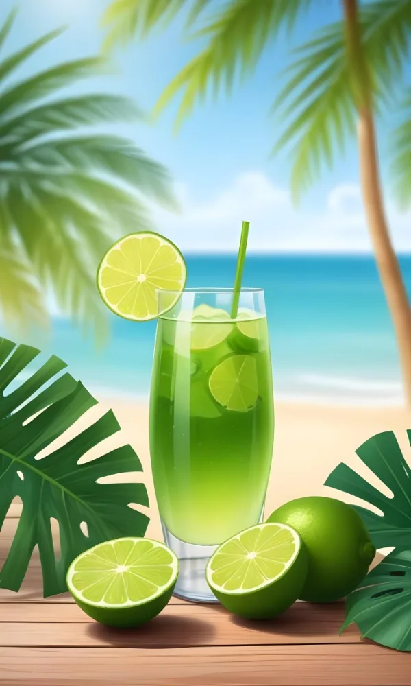 Oil Painting Green Palm Leaves Fresh Limes And A G 5 68d9