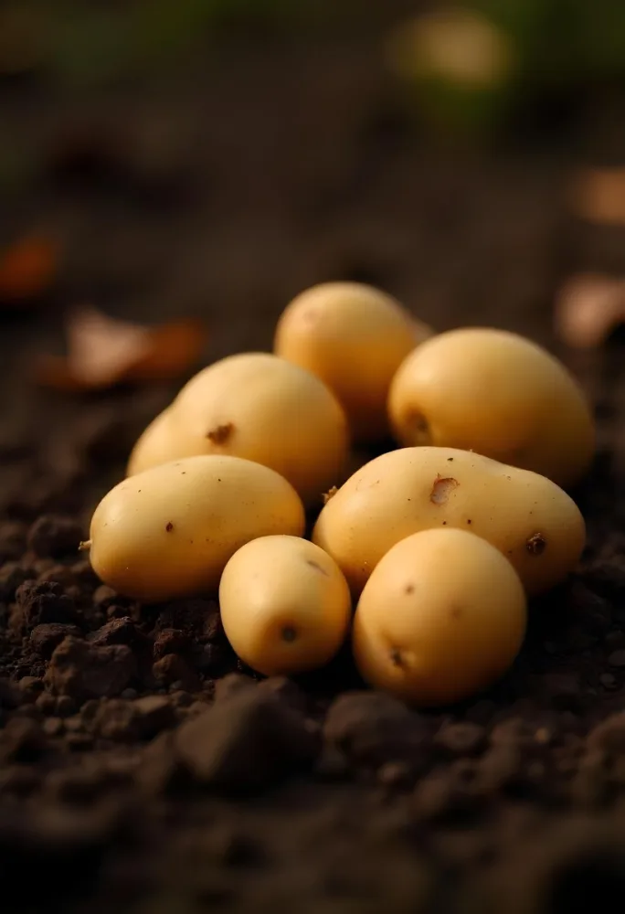 Potatoes On The Ground With Brown Leaves Brown Soil Natural Light Close Up Shot Organic Farming Healthy Food Agriculture Concept 29 9260