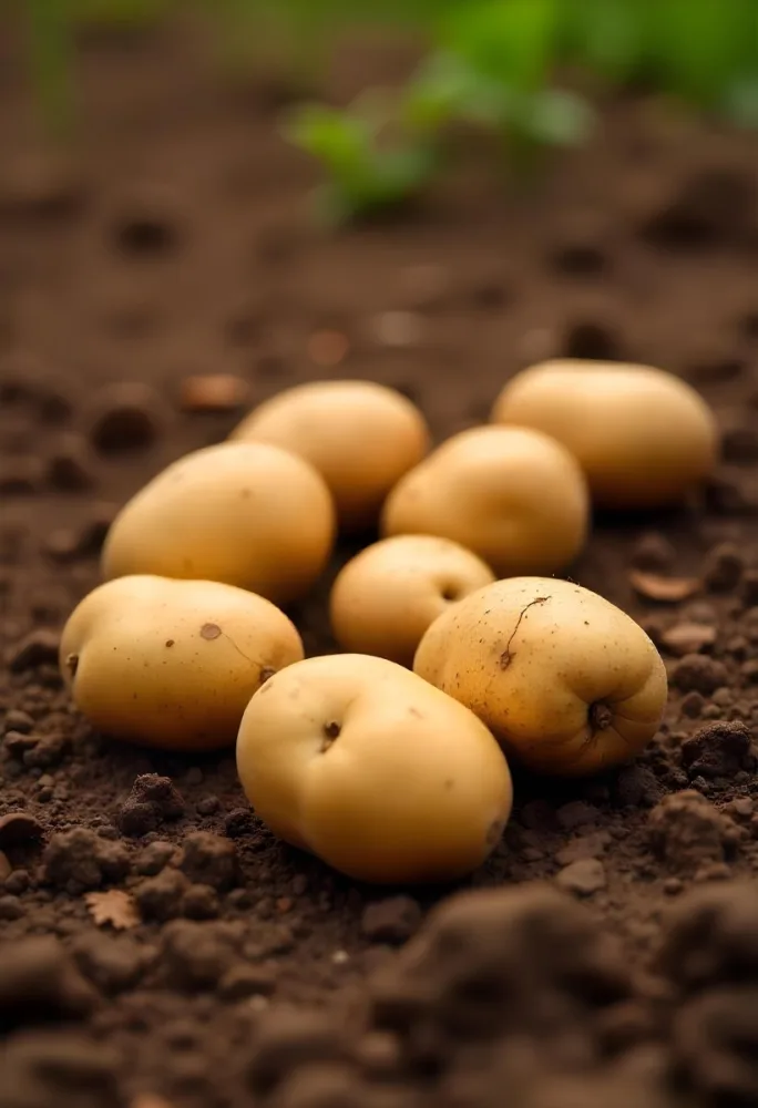 Potatoes On The Ground With Brown Leaves Brown Soil Natural Light Close Up Shot Organic Farming Healthy Food Agriculture Concept 6 1277