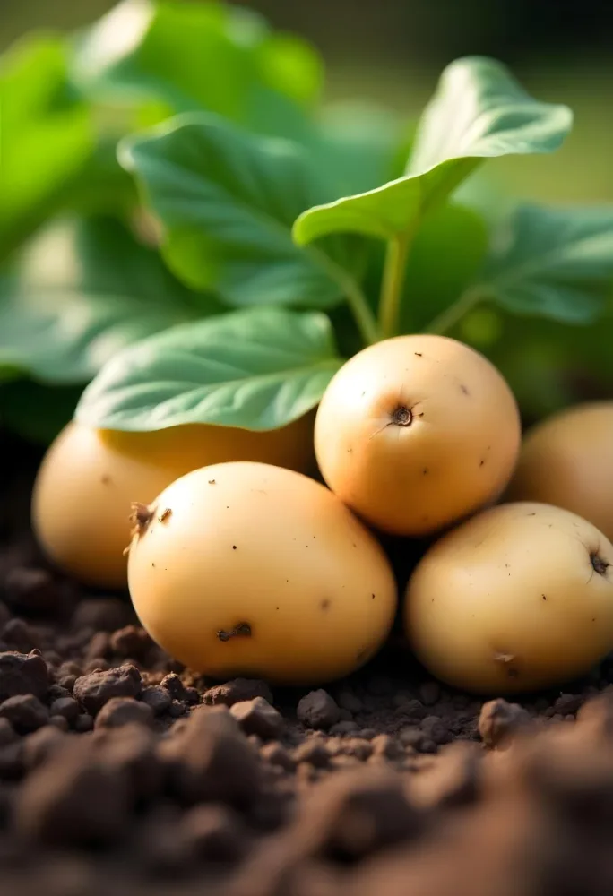 Potatoes On The Ground With Brown Leaves Brown Soil Natural Light Close Up Shot Organic Farming Healthy Food Agriculture Concept 9 90fd